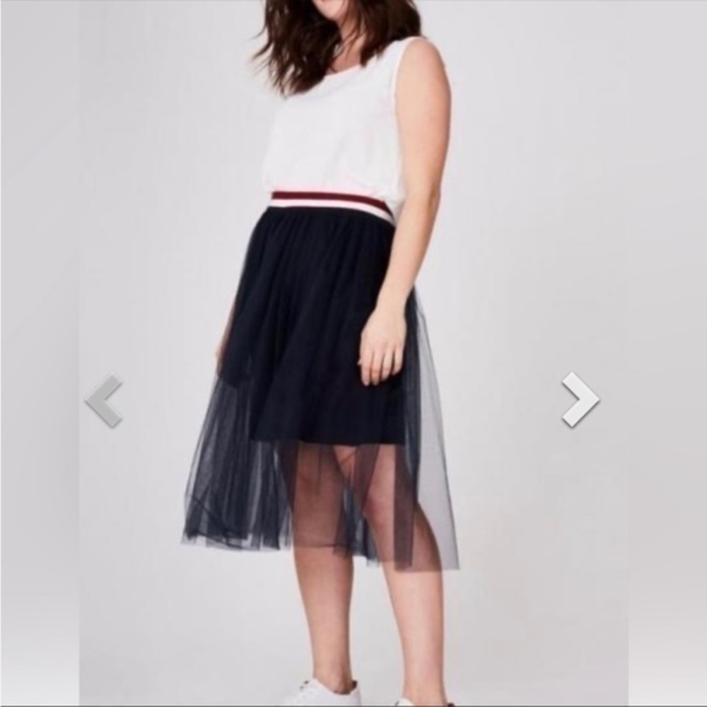 ELVI 12(US) Navy Tulle Elastic-Waist Midi Skirt